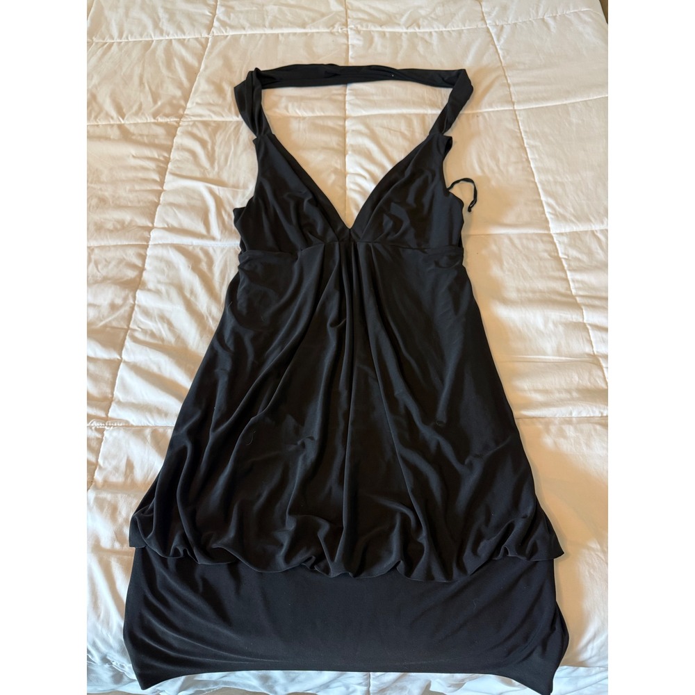MSK Black Halter V-Neck Bubble Hem Cocktail Dress Size 10 Cowl Back Cutout